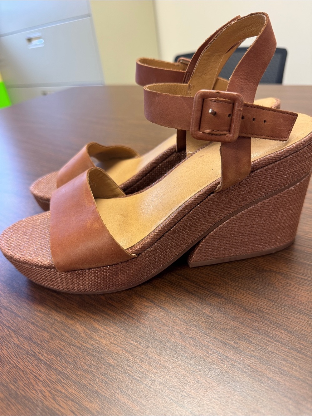 Crown Vintage Brown Leather Ankle Strap Wedge Sandals